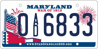 MD license plate 0AD6833