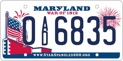 MD license plate 0AD6835