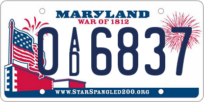 MD license plate 0AD6837
