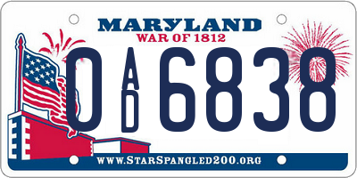 MD license plate 0AD6838