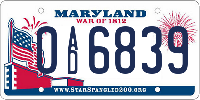 MD license plate 0AD6839