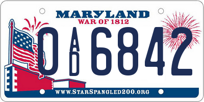 MD license plate 0AD6842