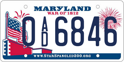 MD license plate 0AD6846
