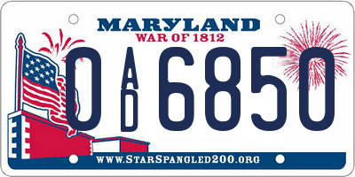 MD license plate 0AD6850
