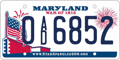 MD license plate 0AD6852