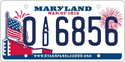 MD license plate 0AD6856