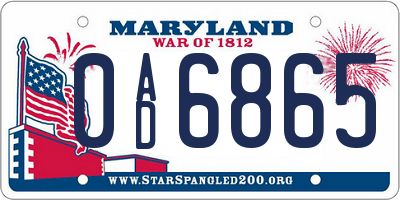 MD license plate 0AD6865