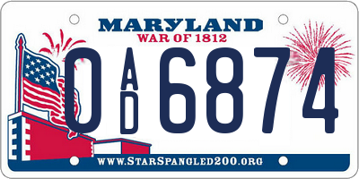 MD license plate 0AD6874