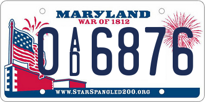 MD license plate 0AD6876