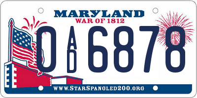 MD license plate 0AD6878