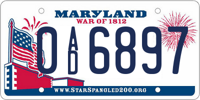 MD license plate 0AD6897