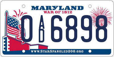 MD license plate 0AD6898