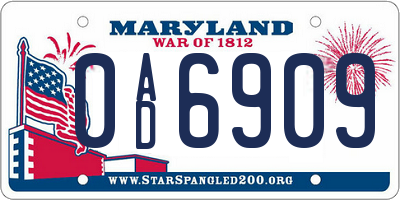MD license plate 0AD6909