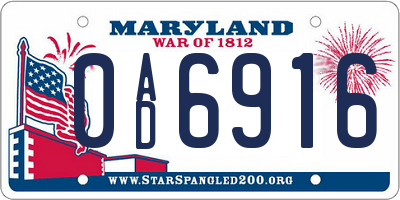 MD license plate 0AD6916