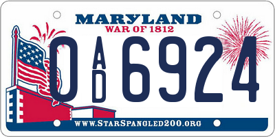 MD license plate 0AD6924