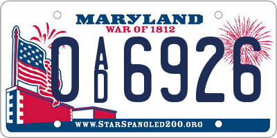 MD license plate 0AD6926