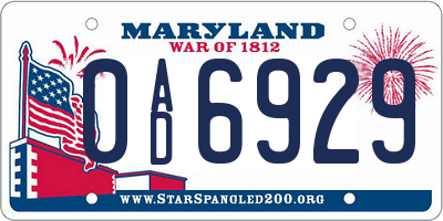 MD license plate 0AD6929