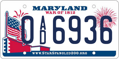 MD license plate 0AD6936
