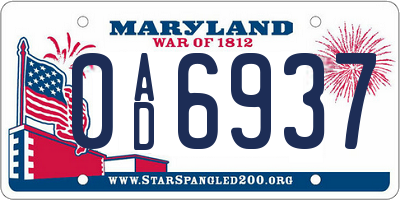 MD license plate 0AD6937