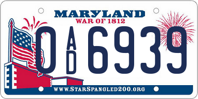 MD license plate 0AD6939