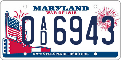 MD license plate 0AD6943
