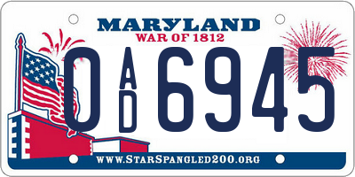 MD license plate 0AD6945