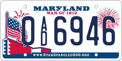 MD license plate 0AD6946