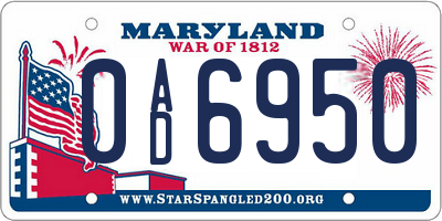 MD license plate 0AD6950