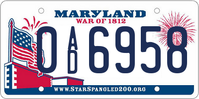 MD license plate 0AD6958