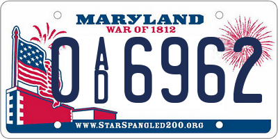 MD license plate 0AD6962
