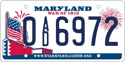 MD license plate 0AD6972