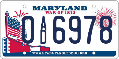 MD license plate 0AD6978