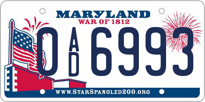 MD license plate 0AD6993