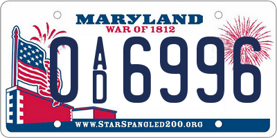 MD license plate 0AD6996