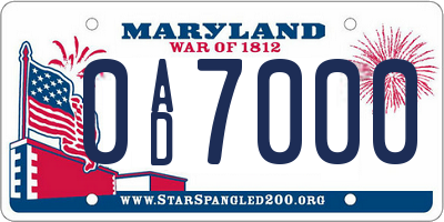 MD license plate 0AD7000