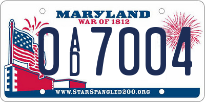 MD license plate 0AD7004