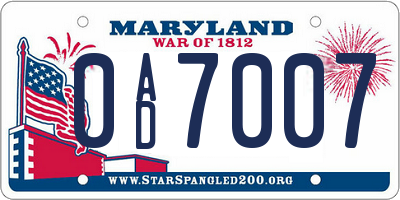 MD license plate 0AD7007