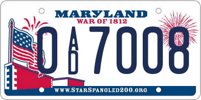 MD license plate 0AD7008