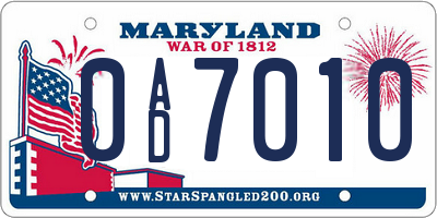 MD license plate 0AD7010