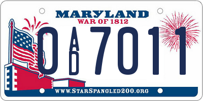 MD license plate 0AD7011