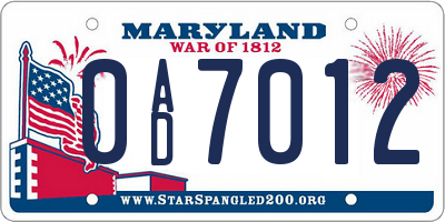 MD license plate 0AD7012