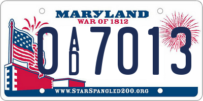 MD license plate 0AD7013