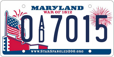 MD license plate 0AD7015