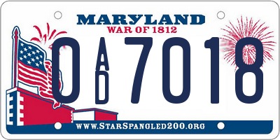 MD license plate 0AD7018
