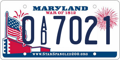 MD license plate 0AD7021