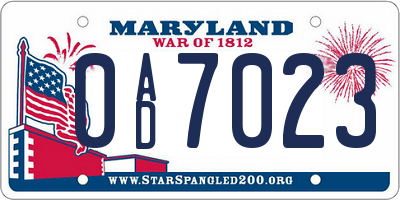 MD license plate 0AD7023