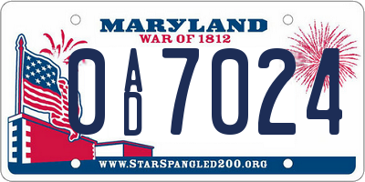 MD license plate 0AD7024