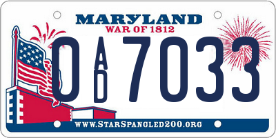 MD license plate 0AD7033