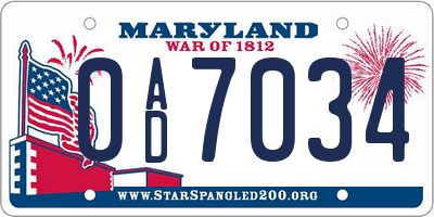 MD license plate 0AD7034