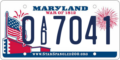 MD license plate 0AD7041